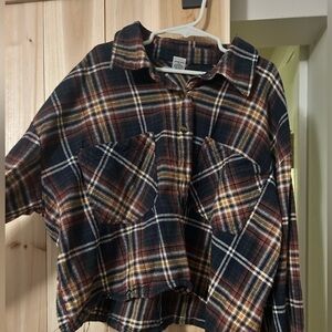 RSQ Cropped Plaid Flannel Top